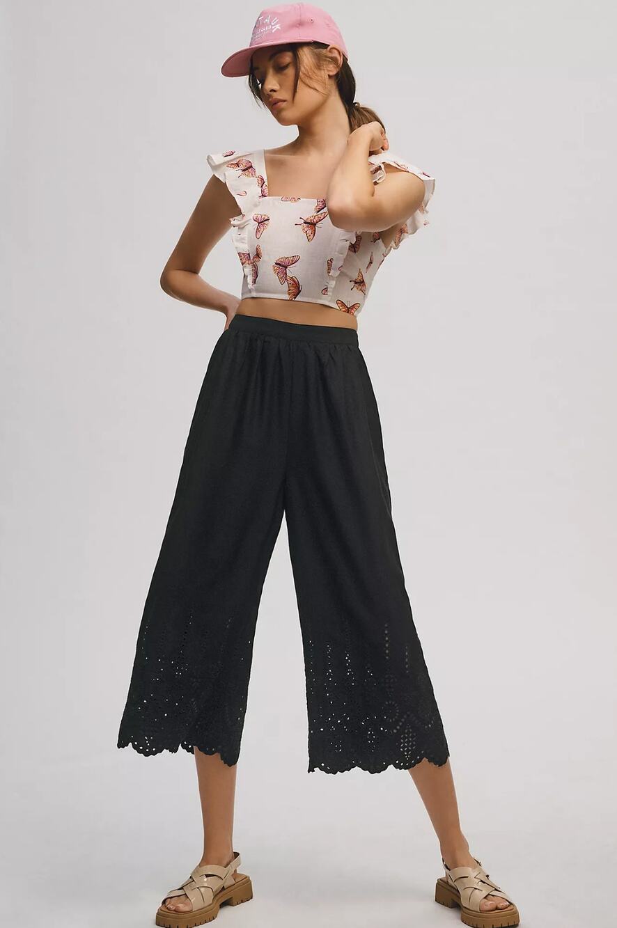 Anthropologie Wide-Leg Eyelet Crop Pants - New Size 4